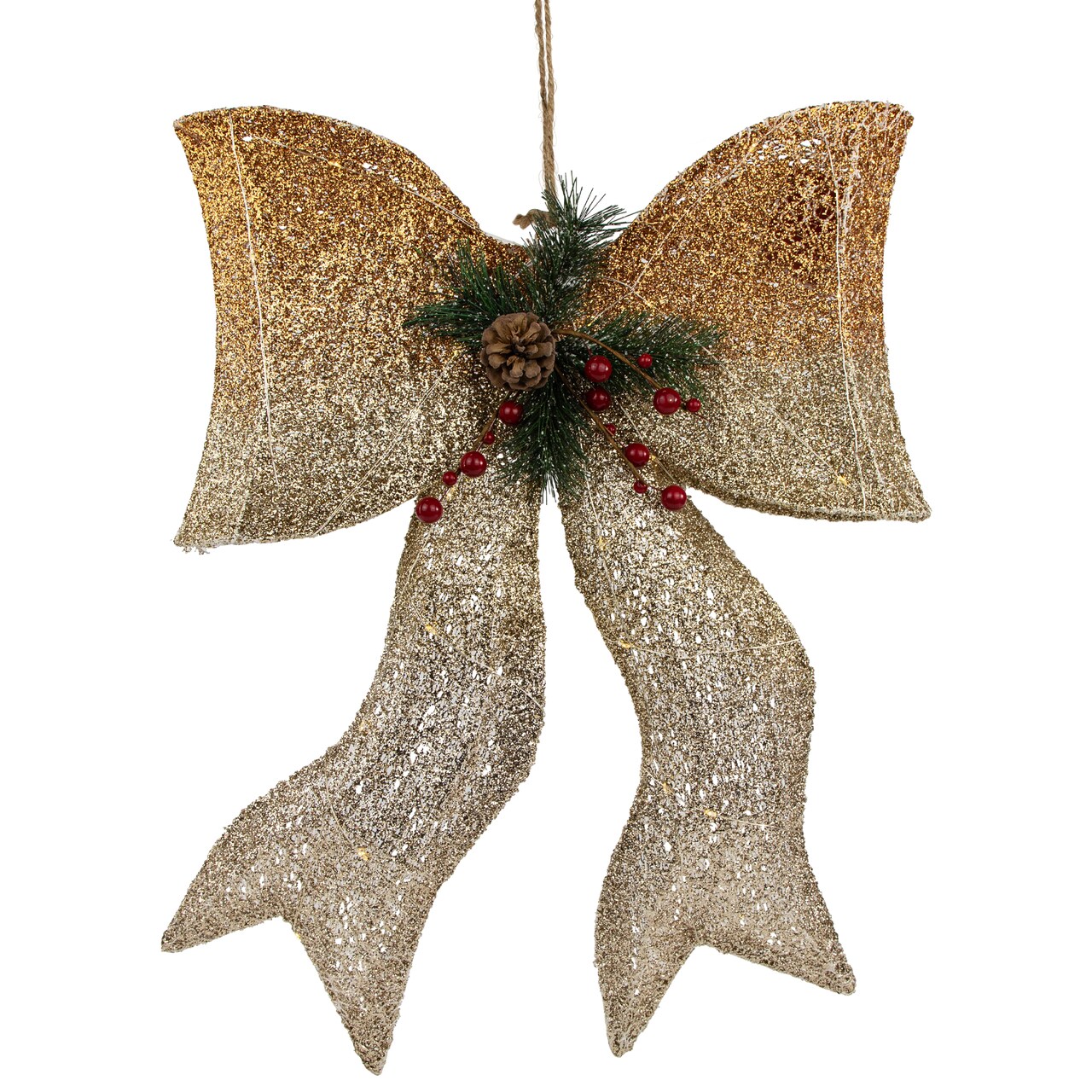 Northlight 23" LED Lighted Champagne Gold Ombre Mesh Bow Christmas Decoration